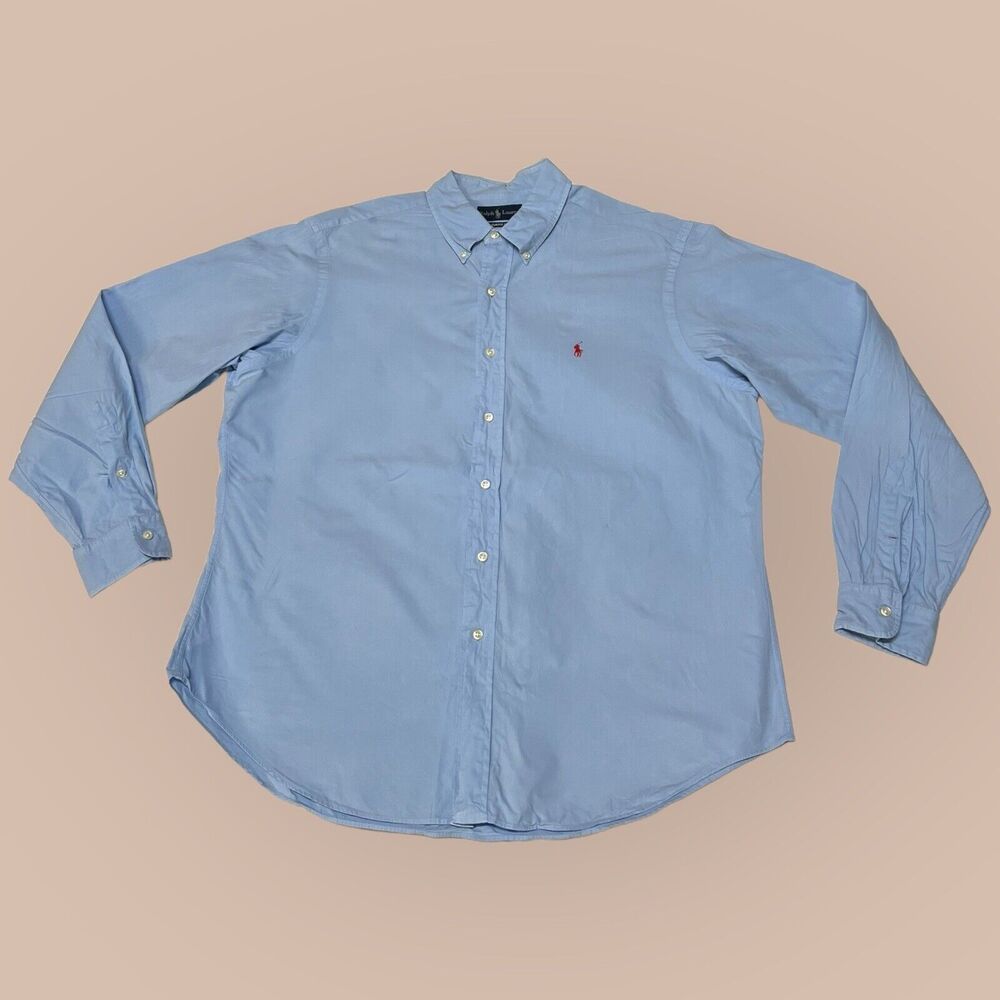 Vintage 90's Ralph Lauren Baby Blue Mens Long Sleeve Dress Button Down Shirt XL